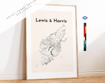 Lewis and Harris Map Print - Custom options/colours available - Prints or Framed Prints - Scotland