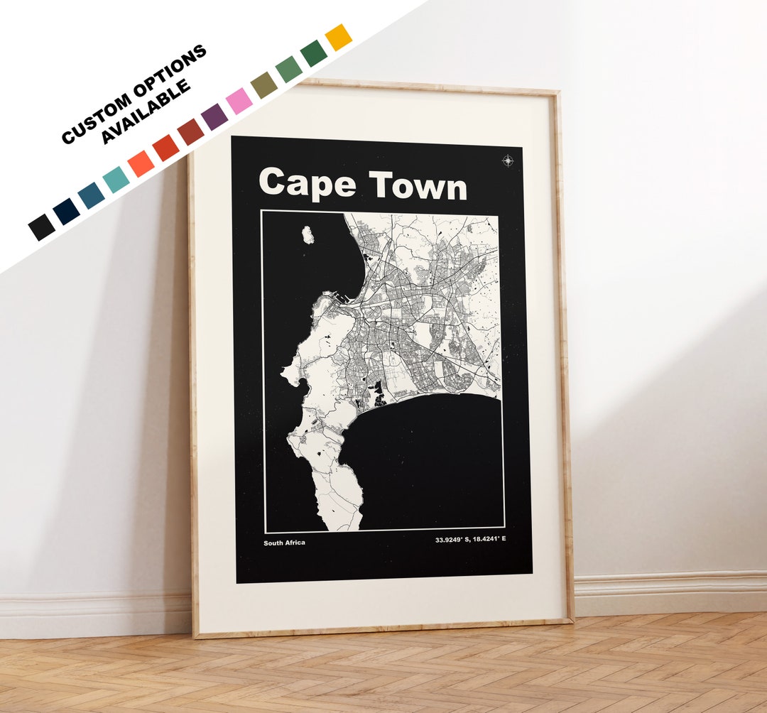 Cape Town Map Print Print Framed or on Canvas Cape Town Etsy