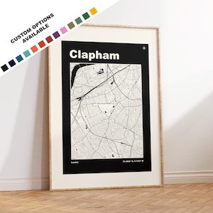 Kaartafdruk Clapham - aangepaste opties/kleuren beschikbaar - afdrukken of ingelijste afdrukken - Clapham London - aangepaste tekst voor cadeau