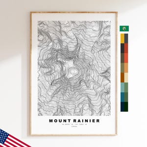 Mount Rainier Impression - États-Unis - Carte des contours  - Carte topographique - Impression - Affiche - Impression de carte