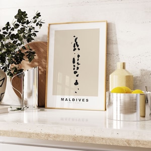 Afdruk Maldiven - aangepaste kaartafdruk - gepersonaliseerde tekst cadeau-opties - lijst/canvas opties - kaartafdruk vintage stijl