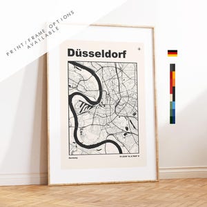 Dusseldorf Map Print - Düsseldorf City Map - Germany - Prints or Framed Prints - Custom Text Options - Different Colours Available