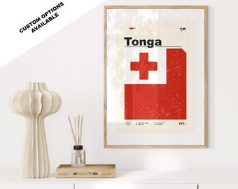 Tonga Flag Print - Flag Poster - Mid Century Modern - Custom Options Available - Framed or Canvas Prints Available - Custom Gift