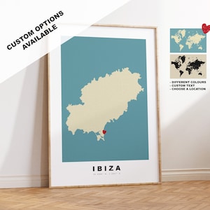 Stampa mappa Ibiza - Regalo mappa personalizzato - Opzioni incorniciate o su tela disponibili - Opzioni testo personalizzate - Regalo personalizzato
