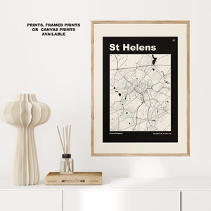 St Helens Map Print Custom options/colours available Prints or Framed Prints St Helens, Merseyside Custom Text for Gift image 4