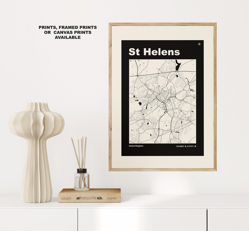 St Helens Map Print Custom options/colours available Prints or Framed Prints St Helens, Merseyside Custom Text for Gift image 4