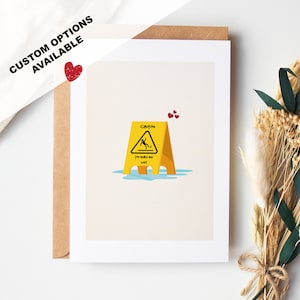 Attenzione bagnato - Divertente biglietto di San Valentino - Vuoto all'interno o con messaggio - Busta inclusa - Biglietto per fidanzato - Biglietto per fidanzata