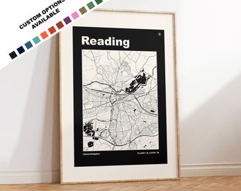 Reading Print - Map Print - Mid Century Modern  - Retro - Vintage - Contemporary - Reading Print - Map -  Map Poster - Gift - Berkshire