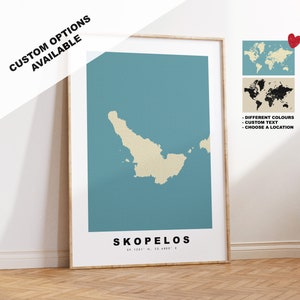 Skopelos Kartendruck - Personalisierte Karte Geschenk - Rahmen- oder Leinwandoptionen verfügbar - Benutzerdefinierte Textoptionen - Personalisiertes Geschenk
