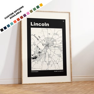 Lincoln Karte Druck - Benutzerdefinierte Optionen / Farben erhältlich - Drucke oder gerahmte Drucke - Lincoln, Lincolnshire - Benutzerdefinierter Text für Geschenk