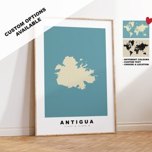 Antigua Kartendruck - Personalisiertes Kartengeschenk - Rahmen- oder Leinwandoptionen verfügbar - Benutzerdefinierte Textoptionen - Personalisiertes Geschenk