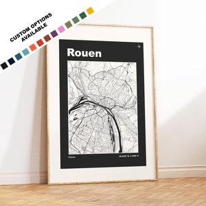 Impresión de mapa de Rouen - Impresión, enmarcada o sobre lienzo - Impresiones o impresiones enmarcadas - Rouen, Francia - Opciones de texto personalizadas - Mapas de ciudades de Francia