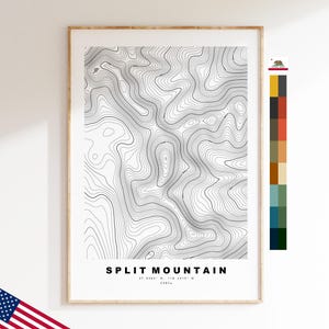 Split Mountain Druck - Vereinigte Staaten - Konturkarte - Topographie - Topografische Karte - Druck - Poster - Kartendruck