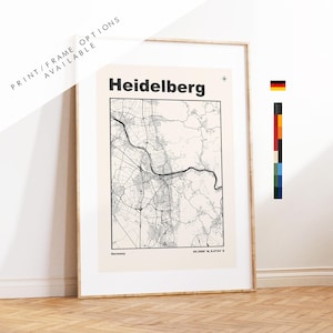 Heidelberg Kartendruck – Heidelberg Stadtplan – Deutschland – Drucke oder gerahmte Drucke