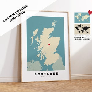 Impression de carte de l'Ecosse - Cadeau carte personnalisé - Options encadrées ou toile disponibles - Options de texte personnalisées - Cadeau personnalisé