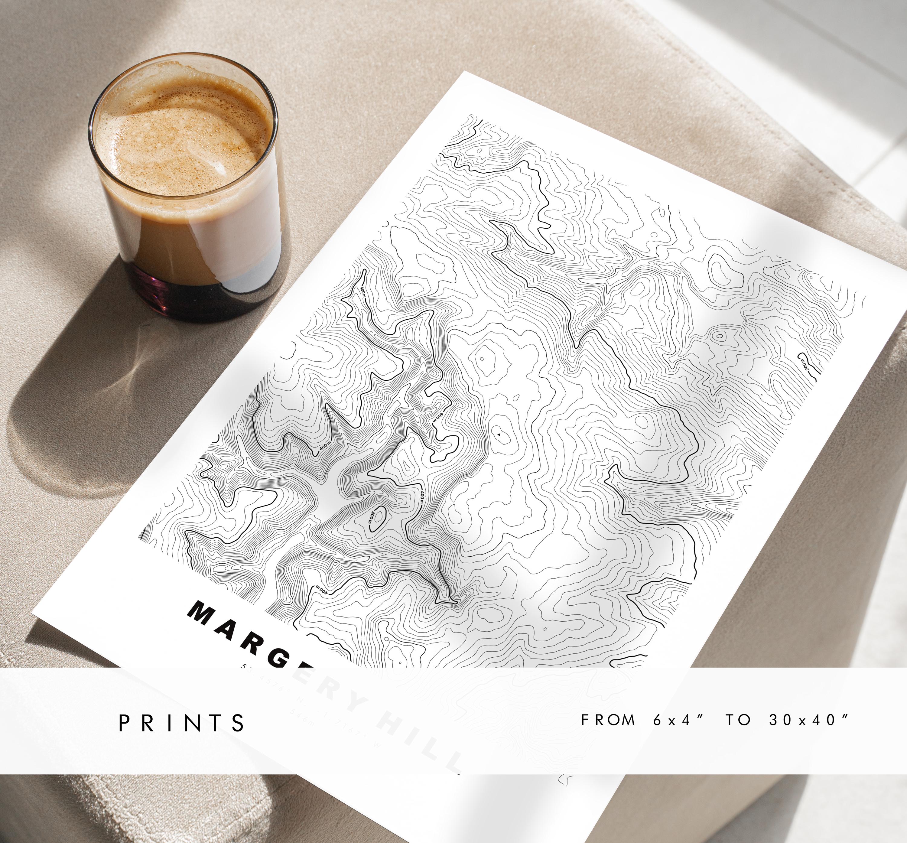 Margery Hill Print - Contour Map - Margery Hill Map - Topographic