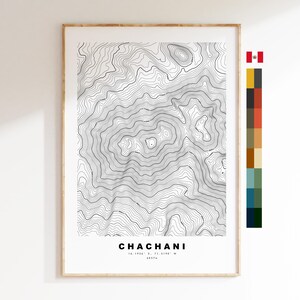 Chachani-kaartafdruk - contourkaartafdruk - topografische kaart - poster - muurkunst - bergkaarten Peru - Chachani