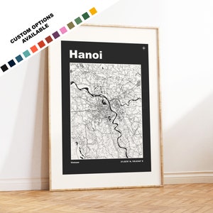 Hanoi Karte Druck - Benutzerdefinierte Optionen / Farben erhältlich - Drucke oder gerahmte Drucke - Hanoi, Vietnam - Benutzerdefinierter Text für Geschenk
