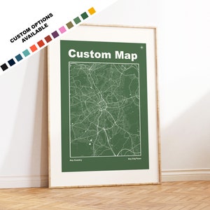 Personalised Map Print - Choose Any Town or City  - 18 Colour Options - Custom Text for Gift - Modern Colours / Mid Century - Gift Options