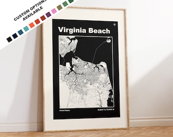 Virginia Beach Map Print - Print, Framed or on Canvas - Virginia Beach Poster - United States - Custom Text Options - Map Wall Art - Gift
