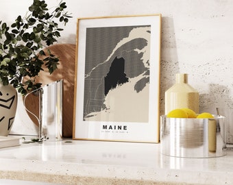 Maine Print - Custom Map Print - Personalised Text Gift Options - Frames/Canvas Options - Vintage Style Map Print