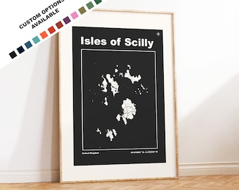 Scilly Map Print - Custom options/colours available - Prints or Framed Prints - Isles of Scilly, Cornwall - Custom Text for Gift