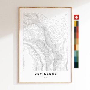 Carte de l'Uetliberg - Suisse - Carte des contours  - Carte topographique - Impression - Affiche - Impression de carte