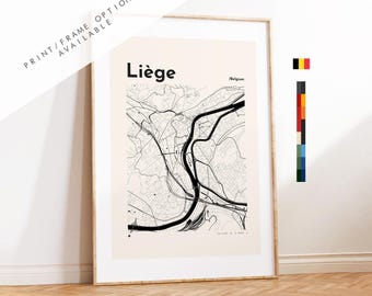 Liege Map Print - Print, Framed or on Canvas - Liege Poster - Liège Belgium - Custom Text Options - Map Wall Art - Gift