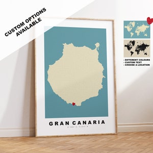 Gran Kanaria Kartendruck - Personalisierte Karte Geschenk - Rahmen- oder Leinwandoptionen verfügbar - Benutzerdefinierte Textoptionen - Personalisiertes Geschenk