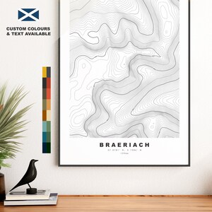Braeriach-afdruk - contourkaart - Braeriach-poster - Schotland - topografische kaart - afdrukken - muurkunst - Braeriach-kaart - Munros - topografie