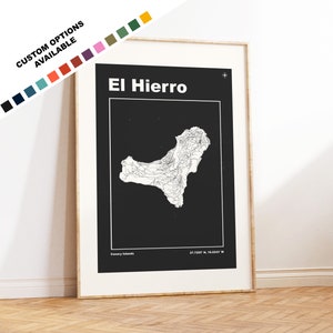 El Hierro Karte Druck - Individuelle Optionen / Farben erhältlich - Drucke oder gerahmte Drucke - El Hierro, Kanarische Inseln - Individueller Text für Geschenk