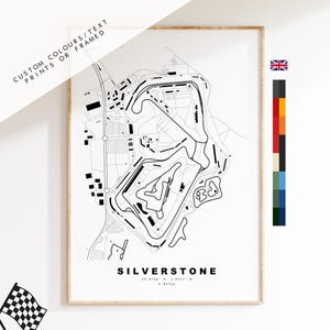 Silverstone Print - Tor wyścigowy Grand Prix - Prezenty dla niego - Prezent dla taty - Dostępne wydruki lub wydruki w ramkach - Mapa Silverstone