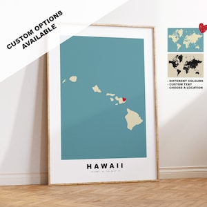 Impressão de mapa do Havaí - presente de mapa personalizado - opções emolduradas ou em tela disponíveis - opções de texto personalizado - presente personalizado