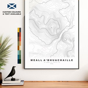 Meall a Bhuachaille-afdruk - contourkaart - Meall a Bhuachaille-poster - Schotland - topografische kaart - afdrukken - kunst - kaart Meall a Bhuachaille