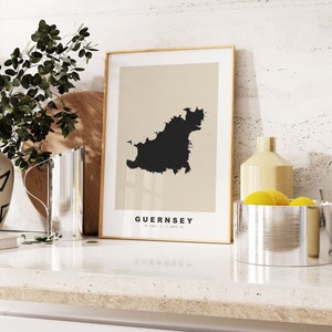 Guernsey Print - Custom Map Print - Personalised Text Gift Options - Frames/Canvas Options - Vintage Style Map Print