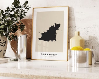 Lámina de Guernsey - Mapa personalizado - Opciones de regalo con texto personalizado - Opciones de marcos/lienzos - Mapa de estilo vintage - Islas del Canal