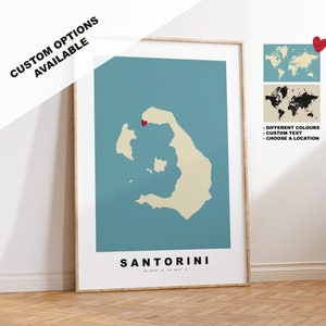 Santorini Kartendruck - Personalisiertes Kartengeschenk - Rahmen- oder Leinwandoptionen verfügbar - Benutzerdefinierte Textoptionen - Personalisiertes Geschenk