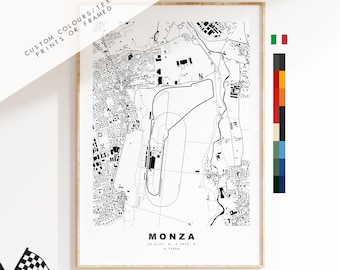 Monza Print - Tor wyścigowy Grand Prix - Prezenty dla niego - Prezent dla taty - Dostępne wydruki lub wydruki w ramkach - Mapa Monza