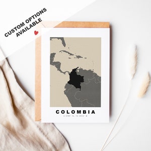 Tarjeta de felicitación personalizada de Colombia - Sobre Kraft incluido - Texto personalizado - Tarjeta de felicitación de Colombia - Aniversario - Viaje sorpresa - Cumpleaños