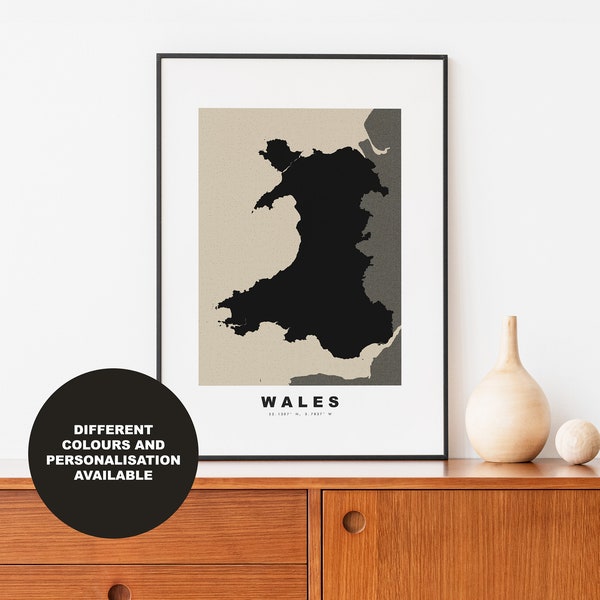 Wales Print - Custom Map Print - Different Colours - Vintage Style Map Print -  Wales Map Poster -  Wales Map Print