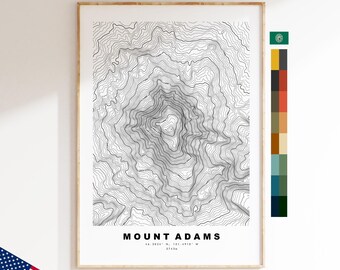 Wydruk mapy Mount Adams – Wydruk mapy konturowej – Mapa topograficzna – Plakat – Grafika ścienna – Mapy górskie USA – Waszyngton