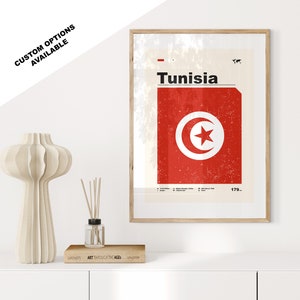 Drapeau de la Tunisie - Poster drapeau - Moderne milieu du siècle - Options personnalisées disponibles - Impressions encadrées ou sur toile disponibles - Cadeau personnalisé