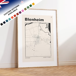 Blenheim Carte imprimée - Nouvelle-Zélande - Carte de la ville de la Nouvelle-Zélande - Carte personnalisée