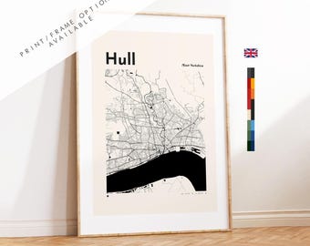Hull Map Print - Custom options/colours available - Prints or Framed Prints - Kingston upon Hull, East Yorkshire, UK