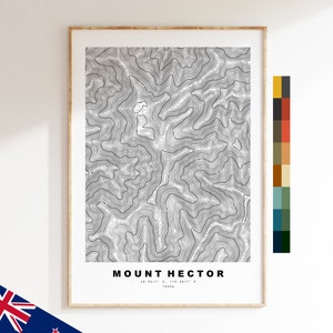 Mount Hector Impression - Nouvelle-Zélande - Carte des contours  - Carte topographique - Impression - Affiche - Impression de carte