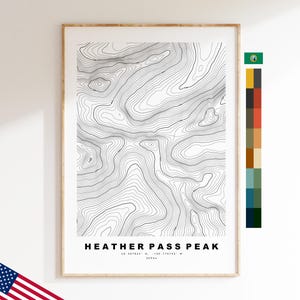 Heather Pass Peak Imprimir - Estados Unidos - Mapa de contorno - Topografía - Mapa topográfico - Imprimir - Póster - Impresión de mapas