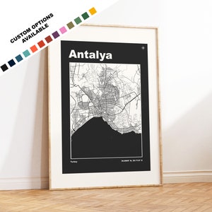 Anthrazit Kartendruck - Benutzerdefinierte Optionen / Farben erhältlich - Drucke oder gerahmte Drucke - Keks-Antalya, Türkei - Benutzerdefinierter Text für Geschenk