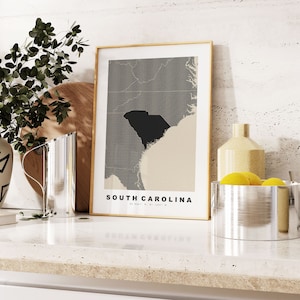 Stampa della Carolina del Sud - Stampa mappa personalizzata - Opzioni regalo con testo personalizzato - Opzioni cornici/tela - Stampa mappa in stile vintage