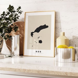 Kos-Druck - Benutzerdefinierter Kartendruck - Geschenkoptionen mit personalisiertem Text - Rahmen- / Leinwandoptionen - Kartendruck im Vintage-Stil