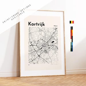 Kortrijk Map Print - Print, Framed or on Canvas - Kortrijk Poster - Kortrijk Belgium - Custom Text Options - Map Wall Art - Gift